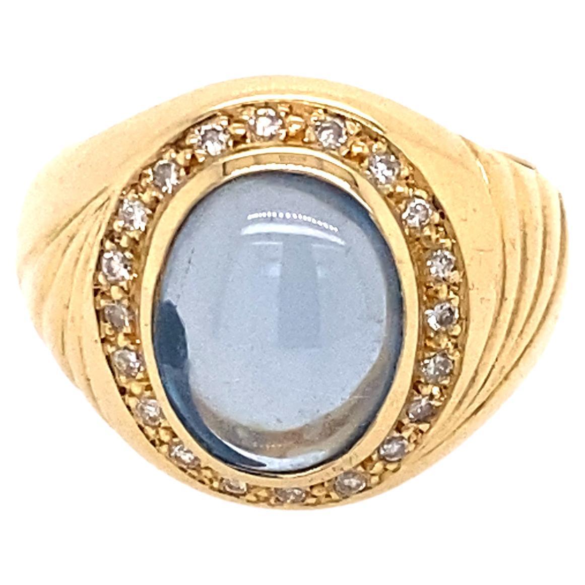 18 Karat Yellow Gold 4.50 Carat Light Blue Cabochon Sapphire Diamond Ring For Sale