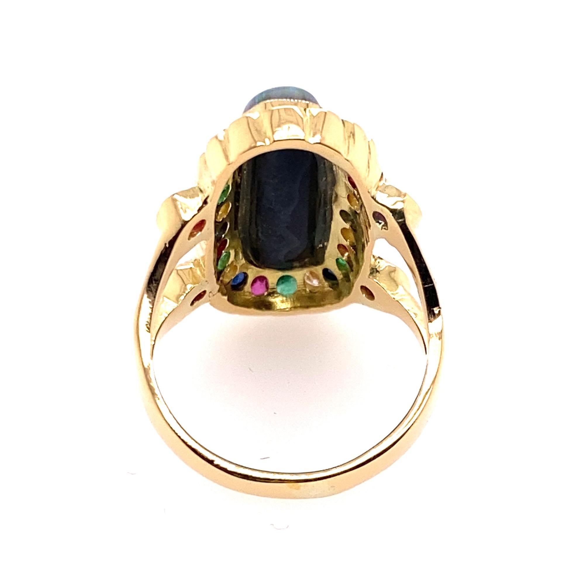 Edwardian 18 Karat Yellow Gold 4.60 carat Australian Black Opal Cocktail Ring For Sale