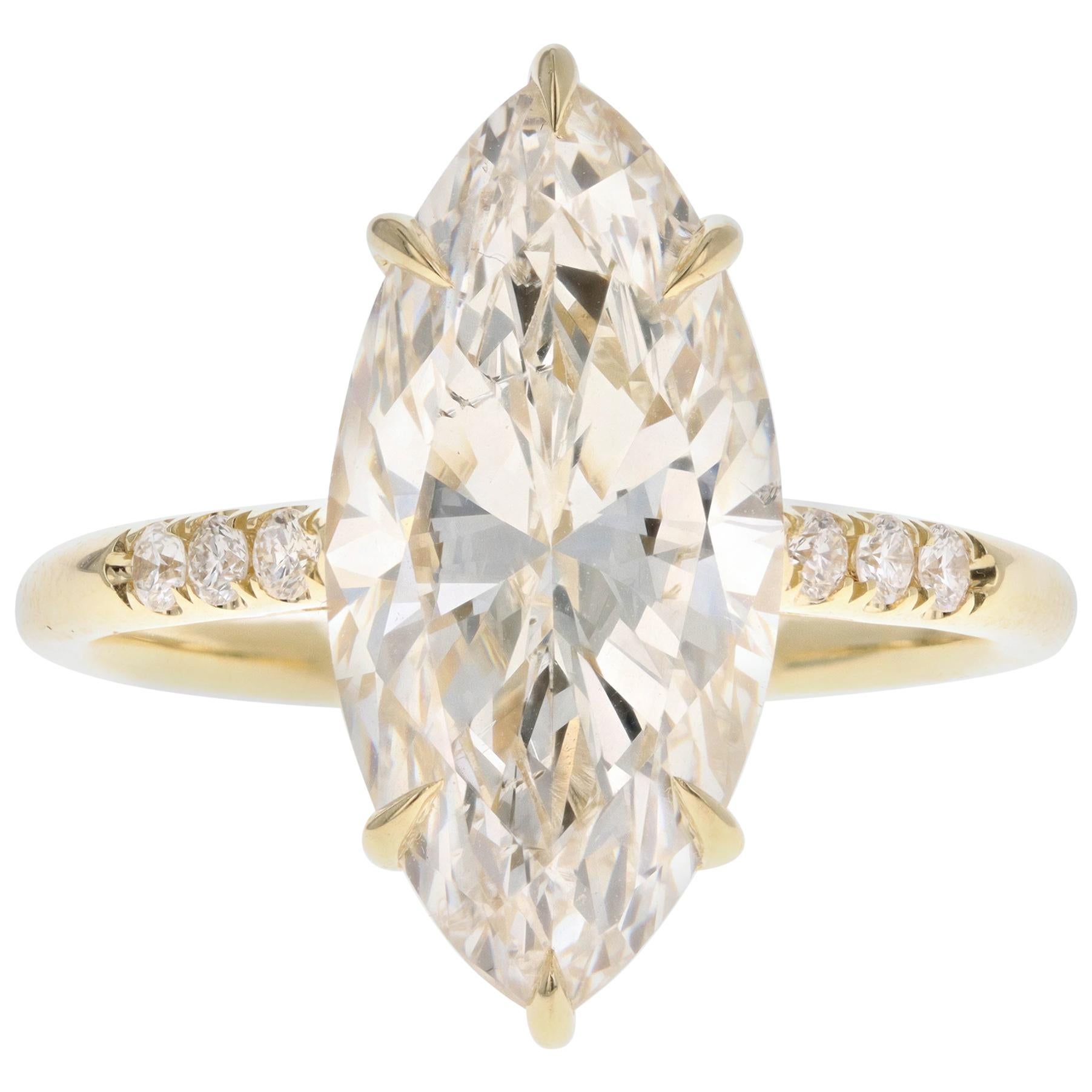 18 Karat Yellow Gold 4.63 Carat Marquise Cut Diamond Engagement Ring