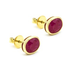 18 Karat Yellow Gold 4.76 Carat Oval-Cut Ruby Stud Earrings