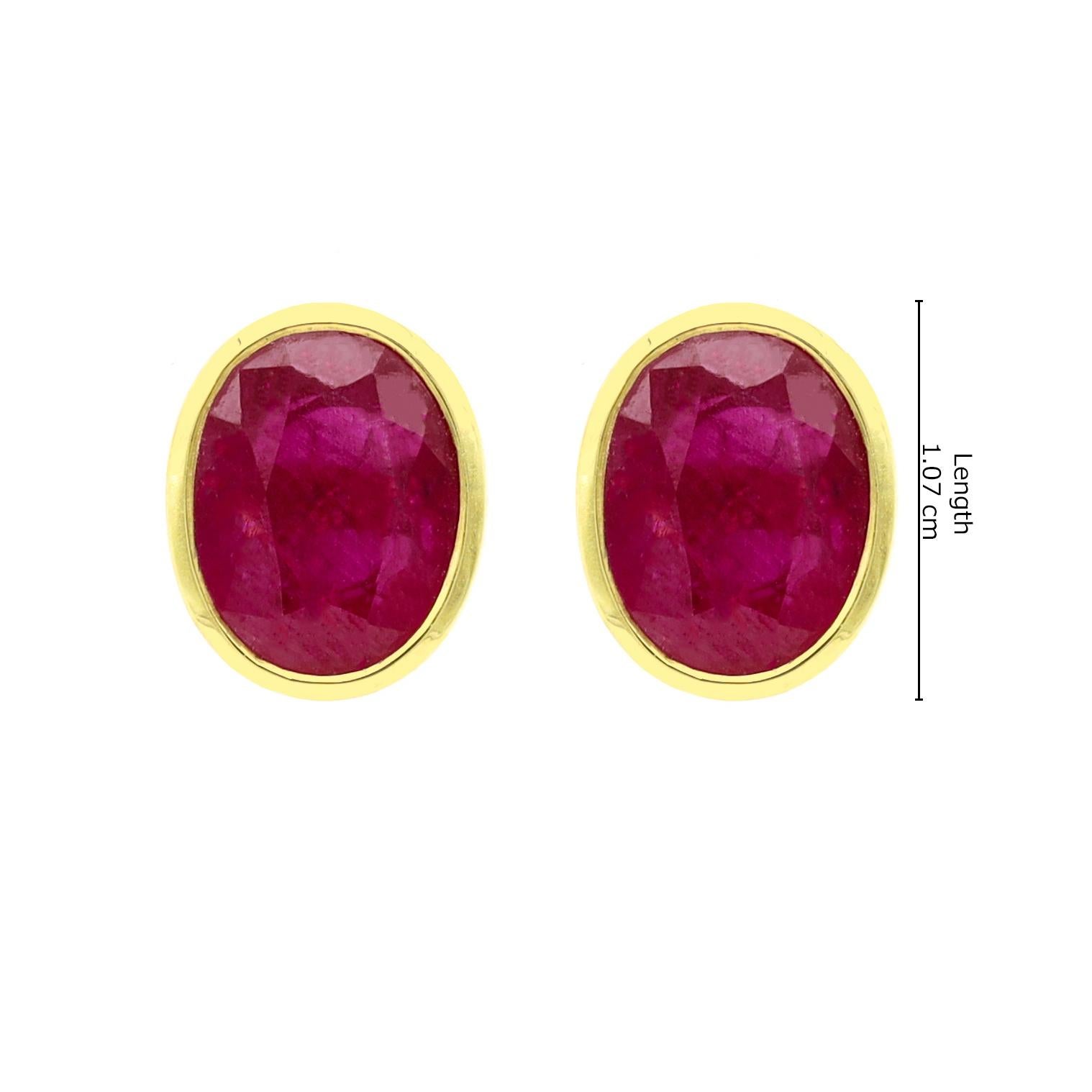 Modern 18 Karat Yellow Gold 4.76 Carat Oval-Cut Ruby Stud Earrings For Sale