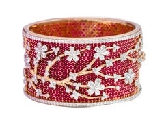 18 Karat Yellow Gold 49.80 Carats Ruby and Diamond Bangle in Contemporary Style