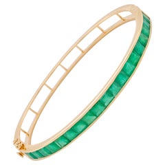 18 Karat Yellow Gold 4MM Square Channel-set Brazilian Emerald Modern Bracelet