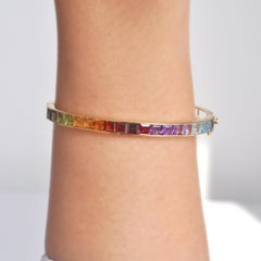 18K Gold 4MM Square Channel-set Multicolor Rainbow Gemstone Pride Bracelet