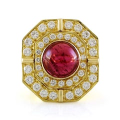 18 Karat Yellow Gold 5 Carat Carbon Red Tourmaline and Diamond Vintage Ring