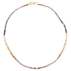 Collar de cuentas de zafiro de oro amarillo de 18 quilates de 50,15 qtw