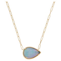 18 Karat Yellow Gold 5.03 Carat Opal Necklace With solid Paperclip Chain