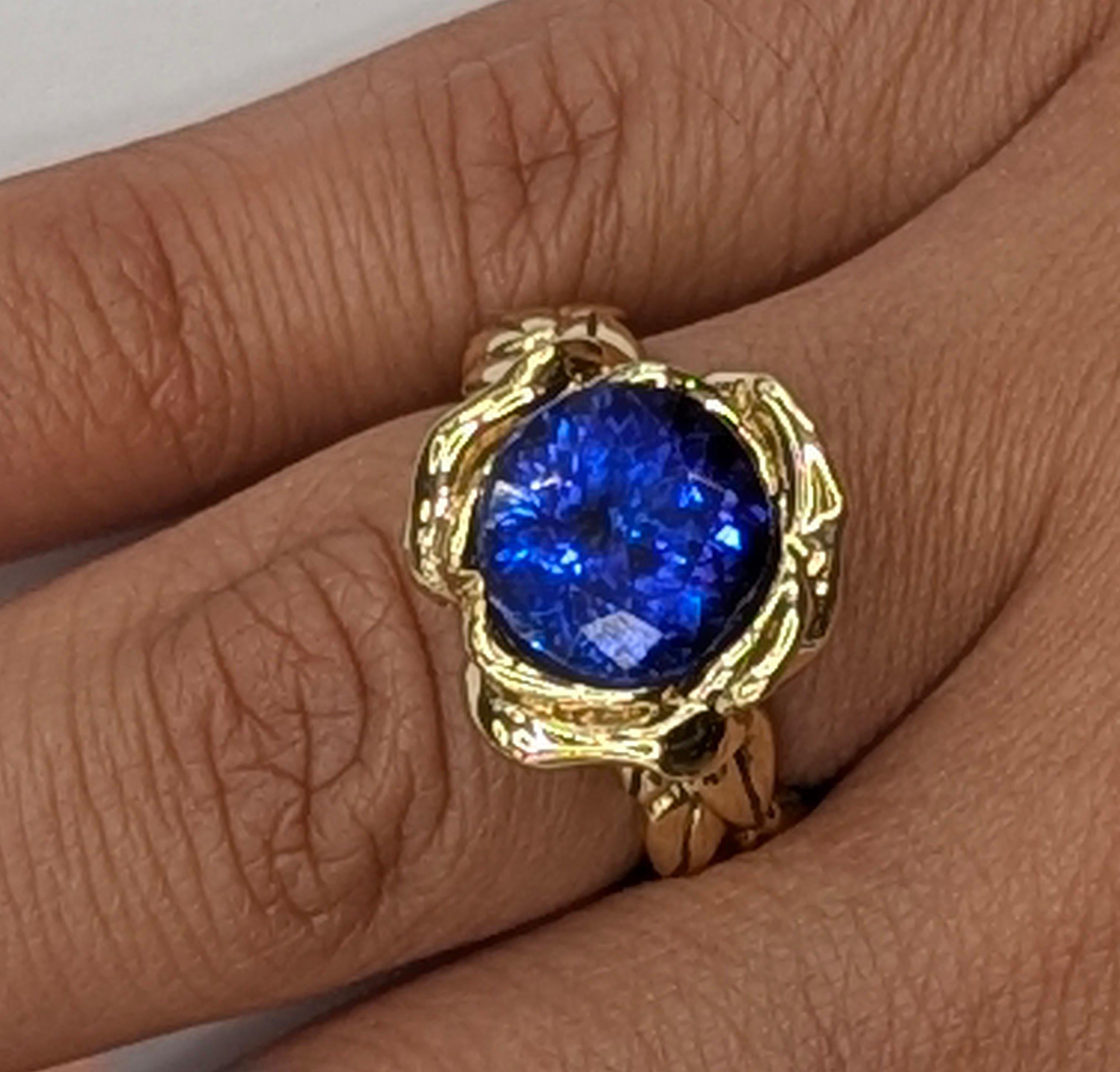 Anillo rosa de tanzanita de oro amarillo de 18 quilates y 5,33 quilates en venta 5