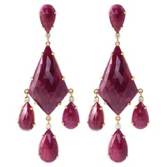 18 Karat Gelbgold 59,98 Karat Rubin und Diamant Cocktail-Ohrringe