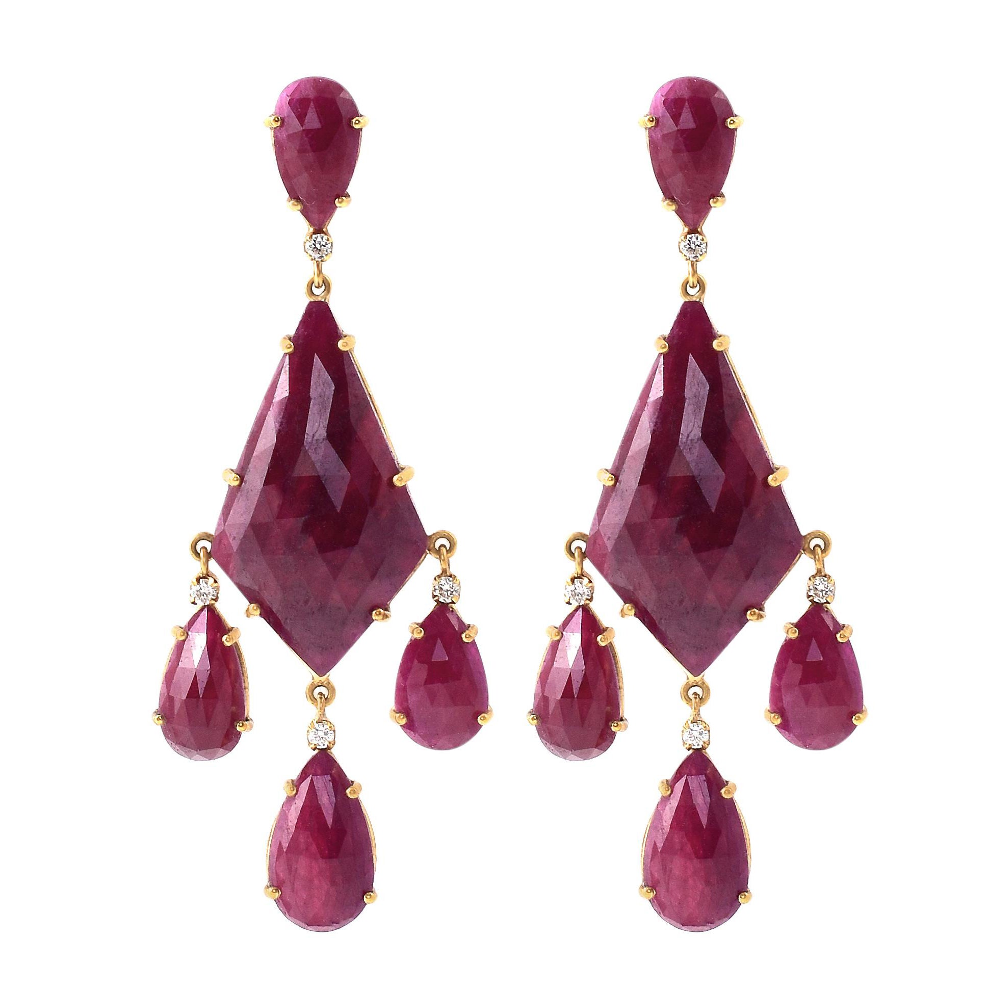 18 Karat Gelbgold 59,98 Karat Rubin und Diamant Cocktail-Ohrringe