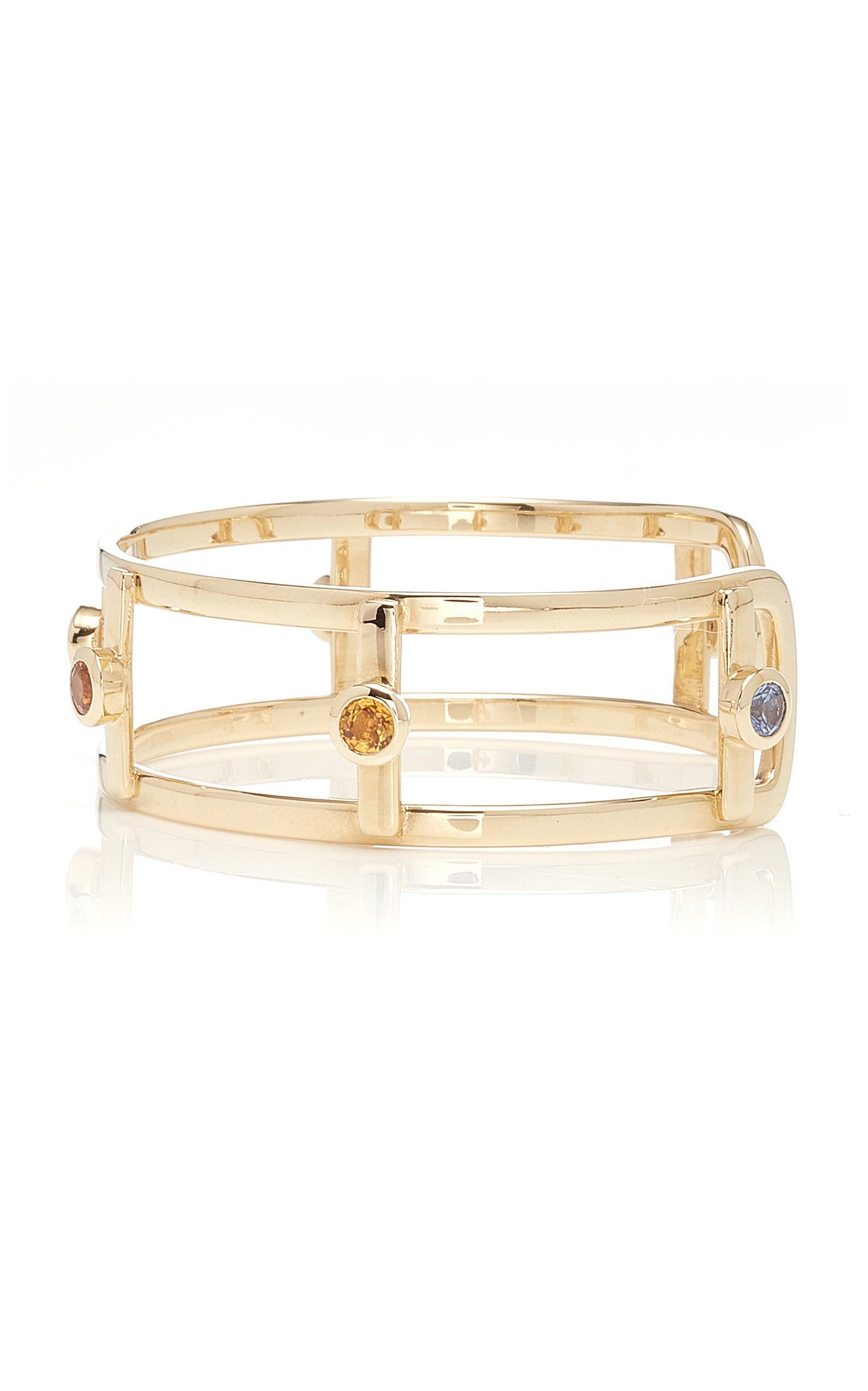 Contemporary 18kt Yellow Gold with 6 Natural Sapphires BangleCuff  Bracelet