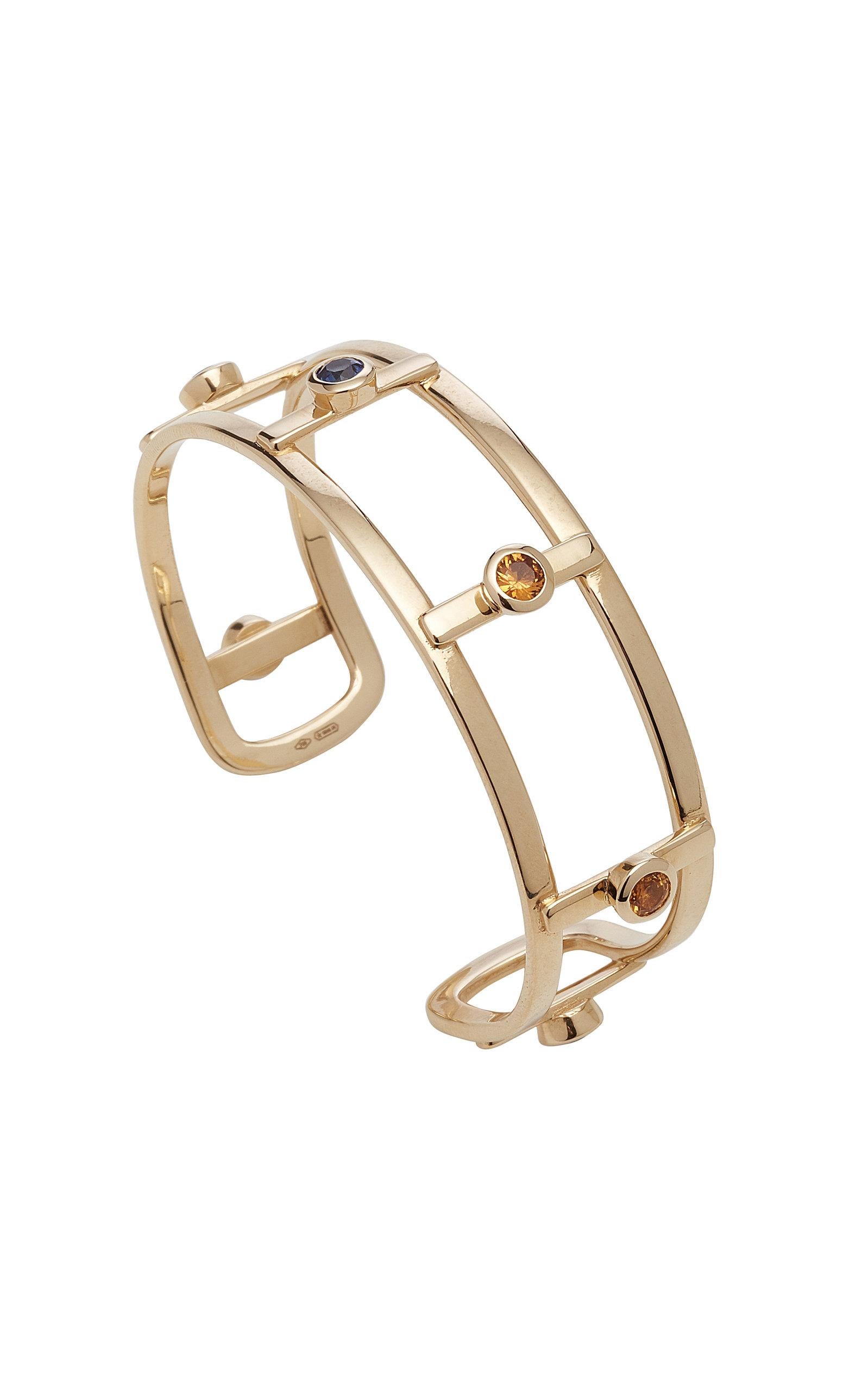 Round Cut 18kt Yellow Gold with 6 Natural Sapphires BangleCuff  Bracelet