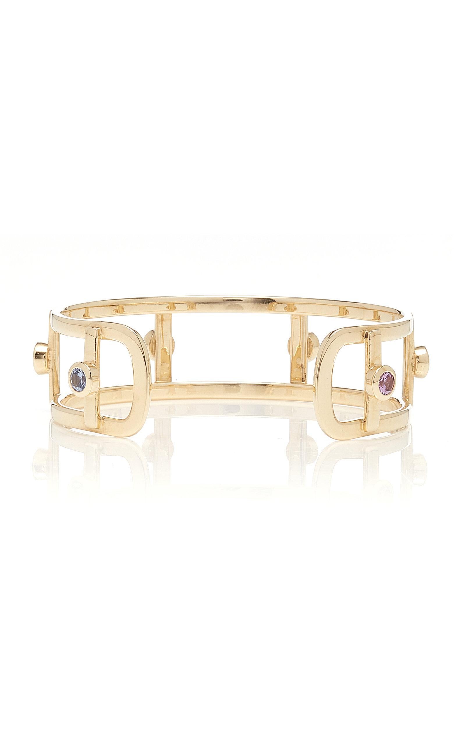 18kt Yellow Gold with 6 Natural Sapphires BangleCuff  Bracelet In New Condition In Santarcangelo Di Romagna, IT