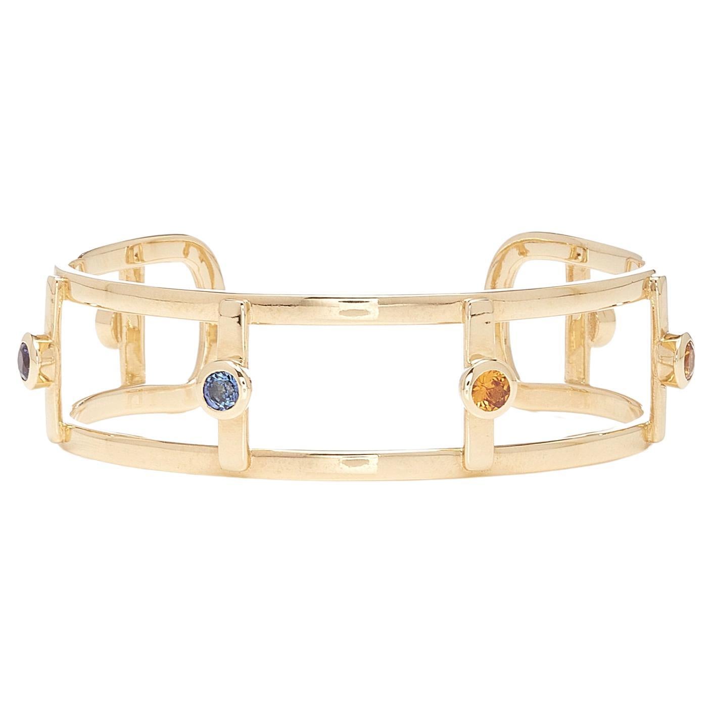 18kt Yellow Gold with 6 Natural Sapphires BangleCuff  Bracelet