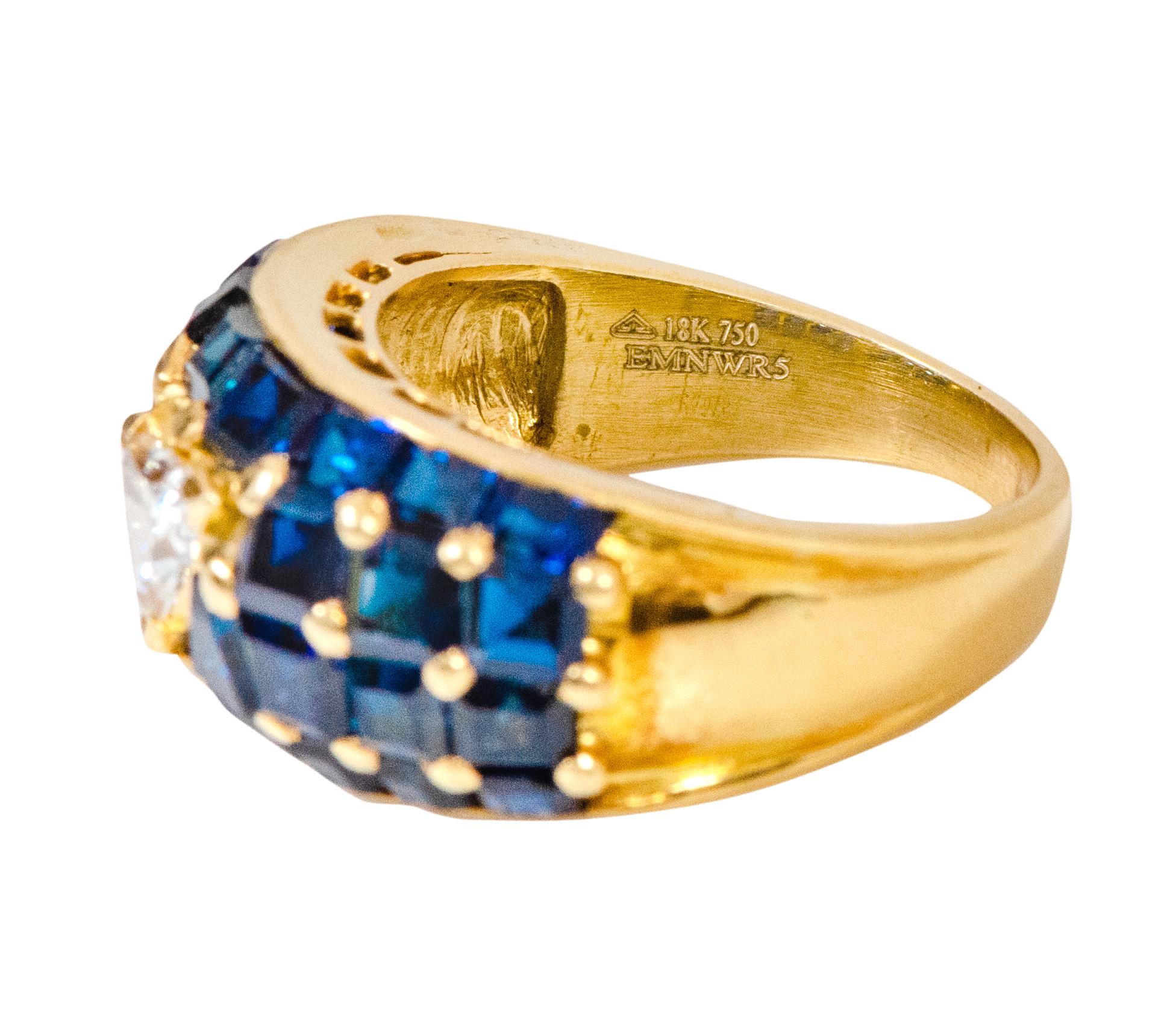 18 Karat Yellow Gold 6.20 Carat Diamond and Sapphire Statement Ring For Sale 1
