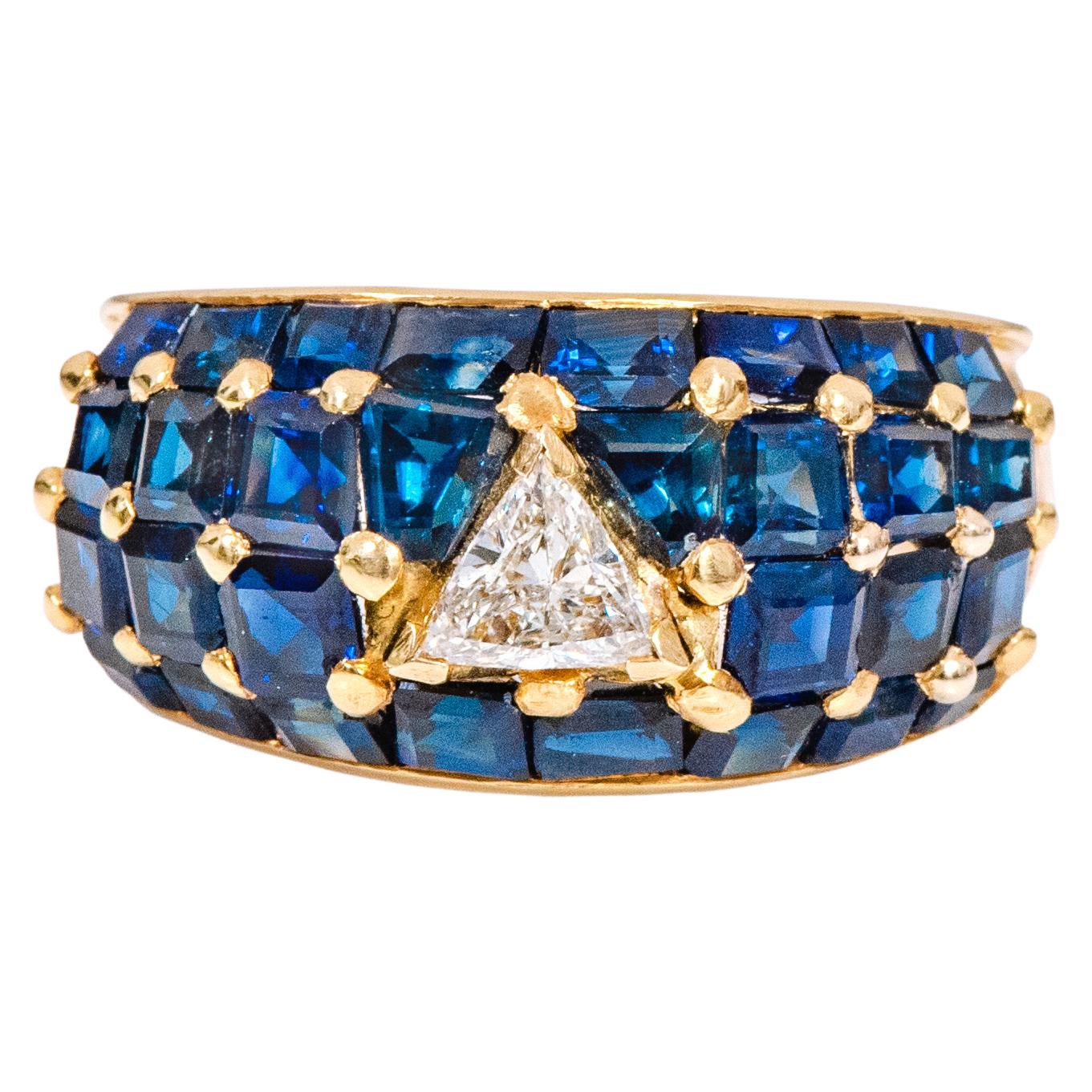 18 Karat Gelbgold 6,20 Karat Diamant und Saphir Statement-Ring im Angebot