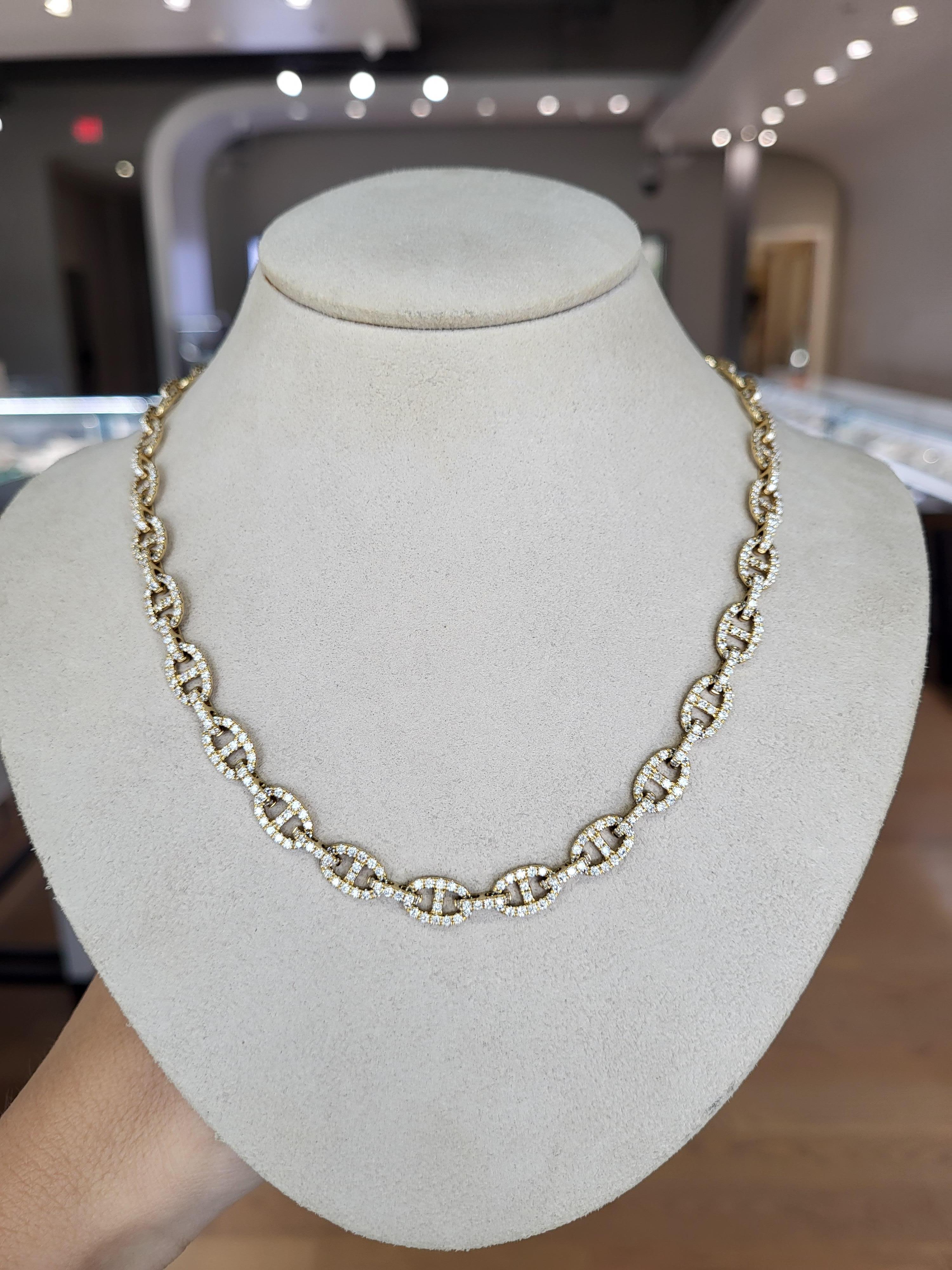18 Karat Yellow Gold 6.22 Carat Total Weight Round Diamond Link Necklace For Sale 5