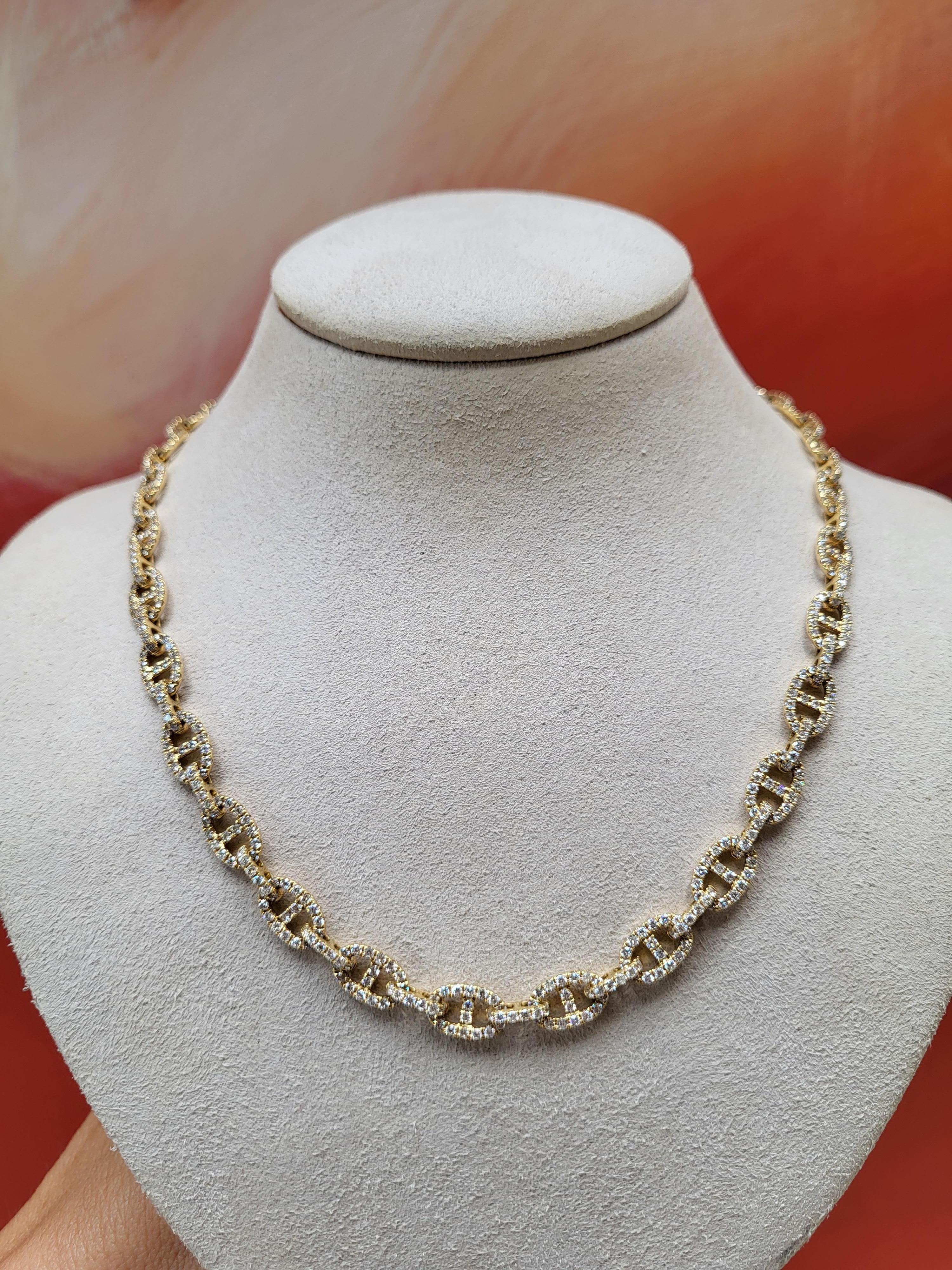 18 Karat Yellow Gold 6.22 Carat Total Weight Round Diamond Link Necklace For Sale 8