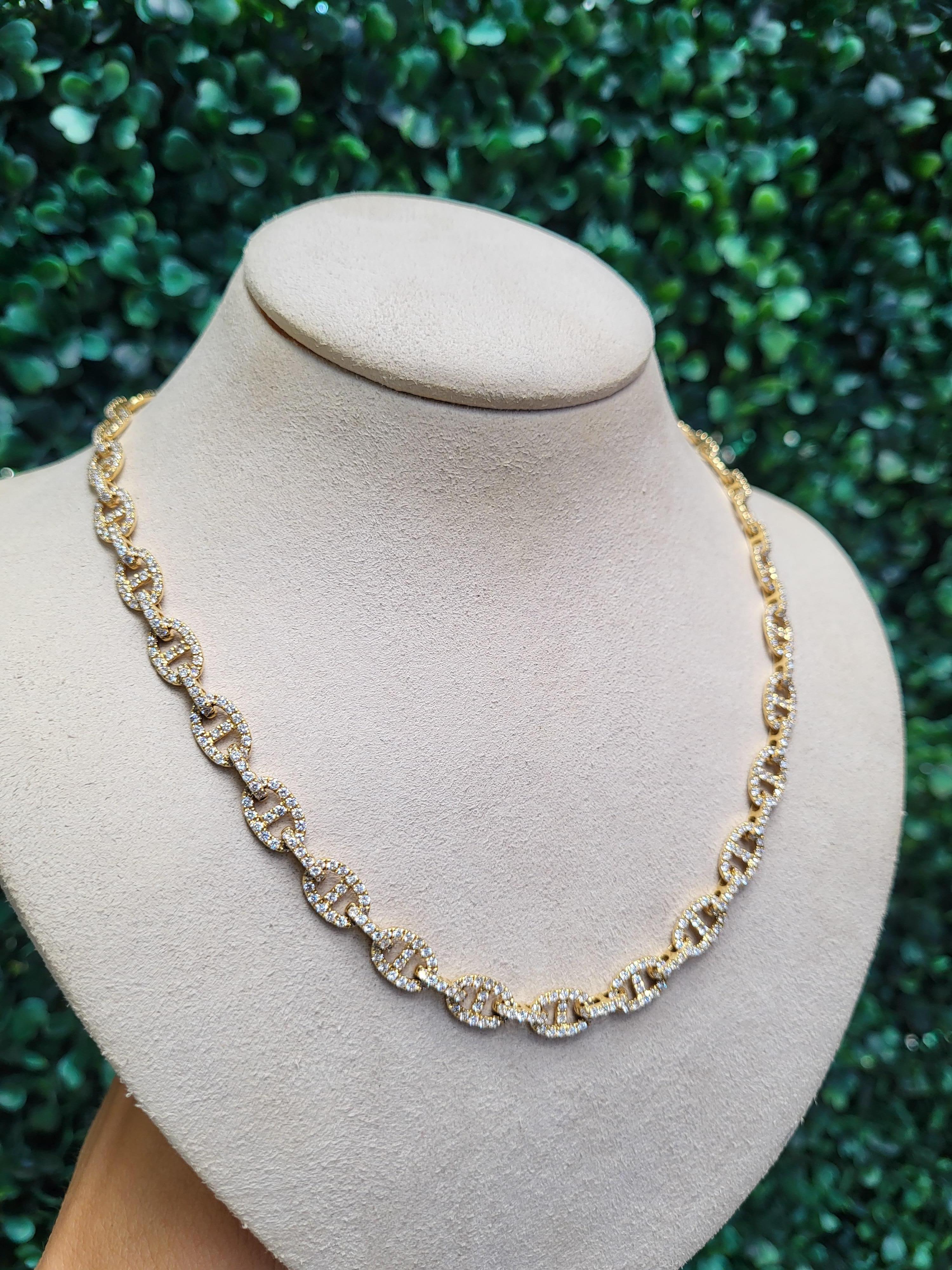 Collier à maillons en or jaune 18 carats avec diamants ronds d'un poids total de 6,22 carats en vente 1