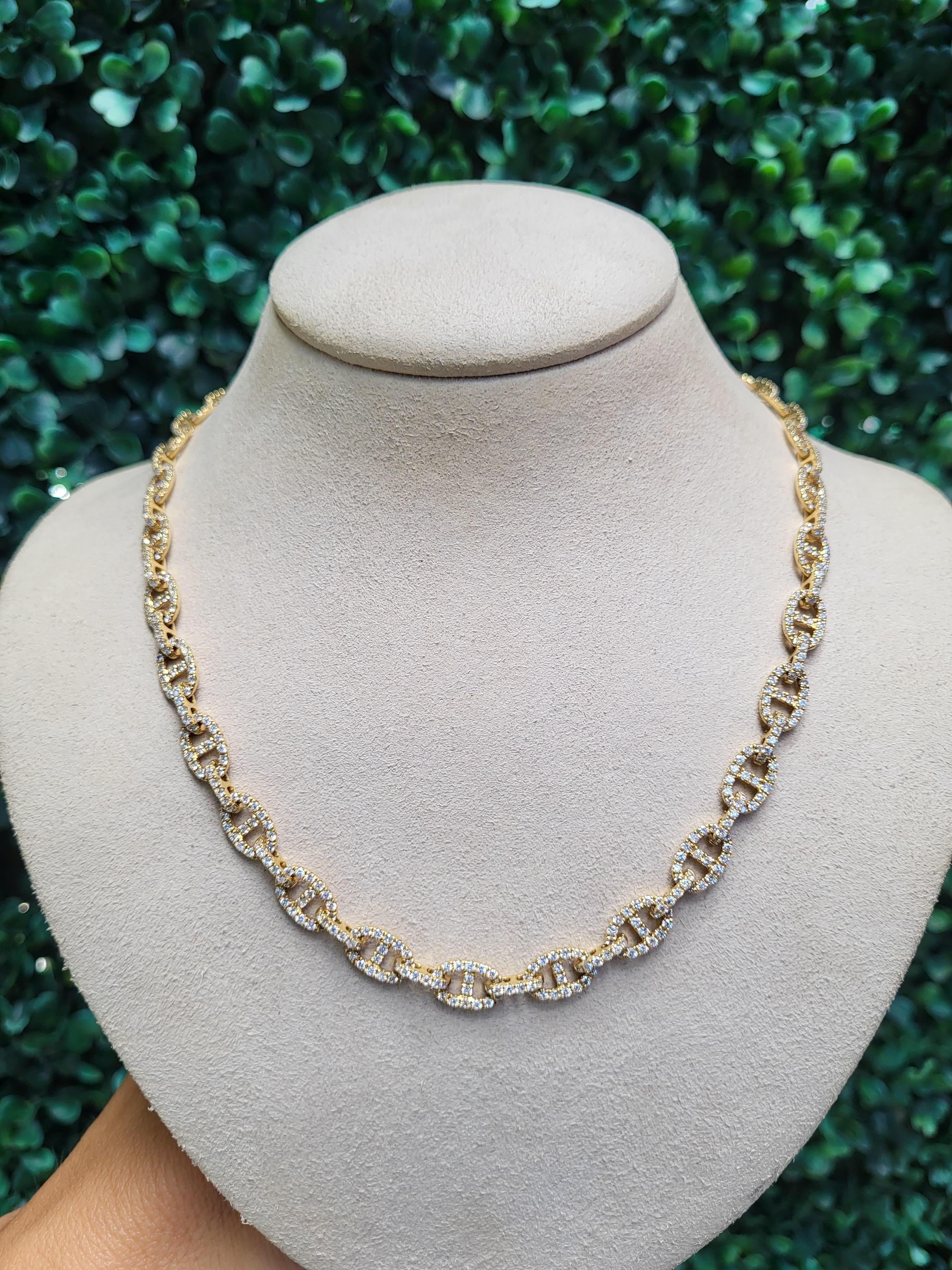 18 Karat Yellow Gold 6.22 Carat Total Weight Round Diamond Link Necklace For Sale 4