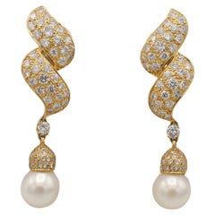 Pendientes colgantes de oro amarillo de 18 quilates con diamante natural de 6,30 quilates y perla