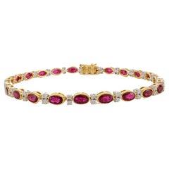 Bracciale tennis in oro giallo 18 carati con rubino rosso e diamanti da 6,37 carati Regalo per lei
