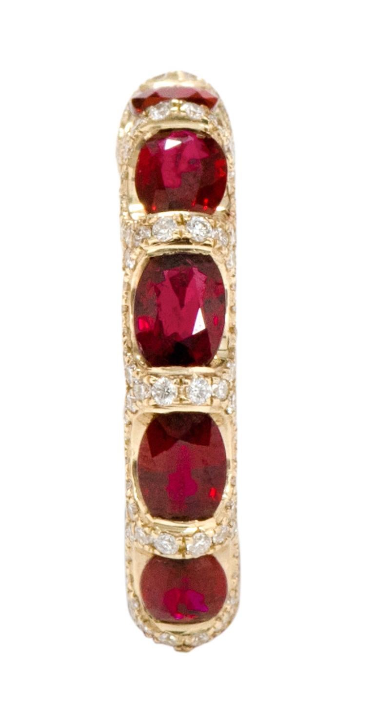 Contemporary 18 Karat Yellow Gold 6.40 Carat Ruby and Diamond Eternity Band Ring For Sale