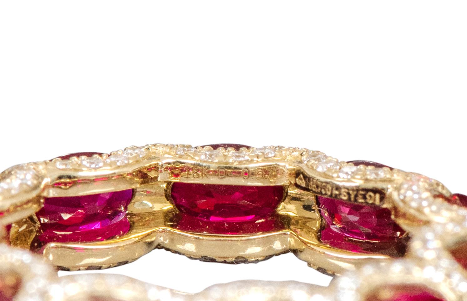 18 Karat Yellow Gold 6.40 Carat Ruby and Diamond Eternity Band Ring For Sale 1