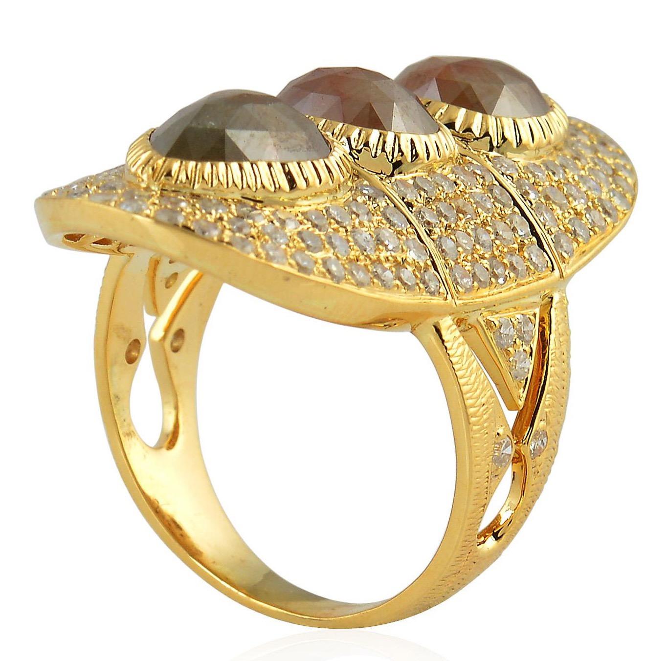 Uncut 6.479 Carat Fancy Diamond 14 Karat Yellow Gold Ring For Sale