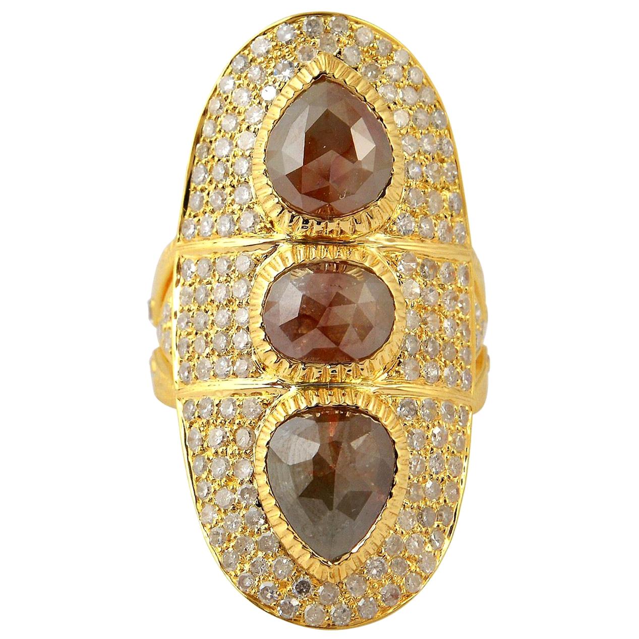 6.479 Karat Ausgefallener Diamant-Ring aus 14 Karat Gelbgold im Angebot