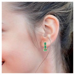 18 Karat Yellow Gold 6.53 Carat Natural Emerald-Cut Emerald Dangle Earrings