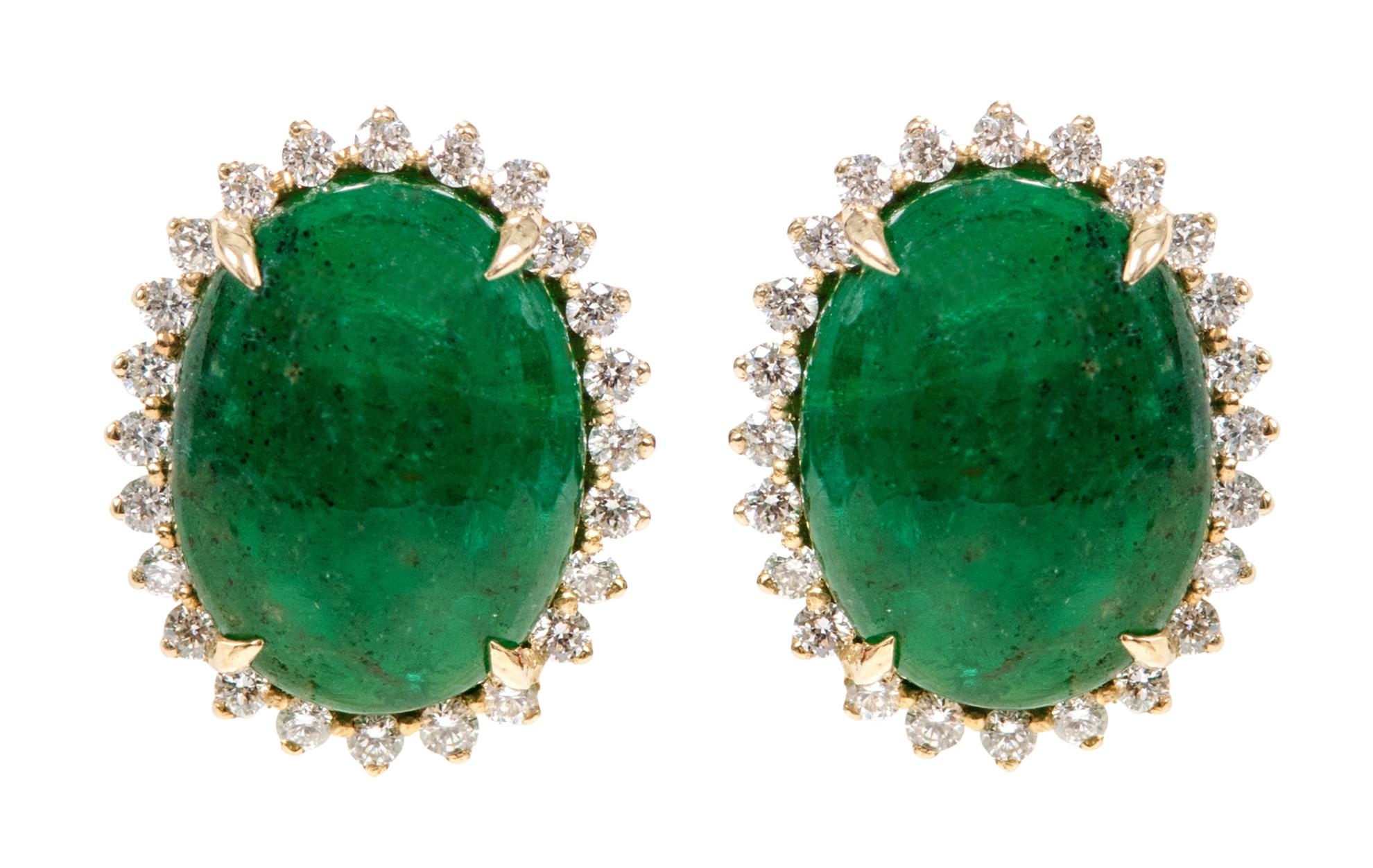 Women's 18 Karat Yellow Gold 6.62 Carat Natural Emerald and Diamond Stud Earrings