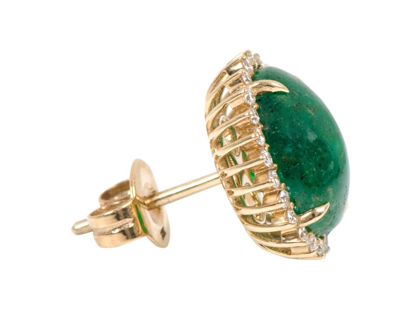 18 Karat Yellow Gold 6.62 Carat Natural Emerald and Diamond Stud Earrings 2