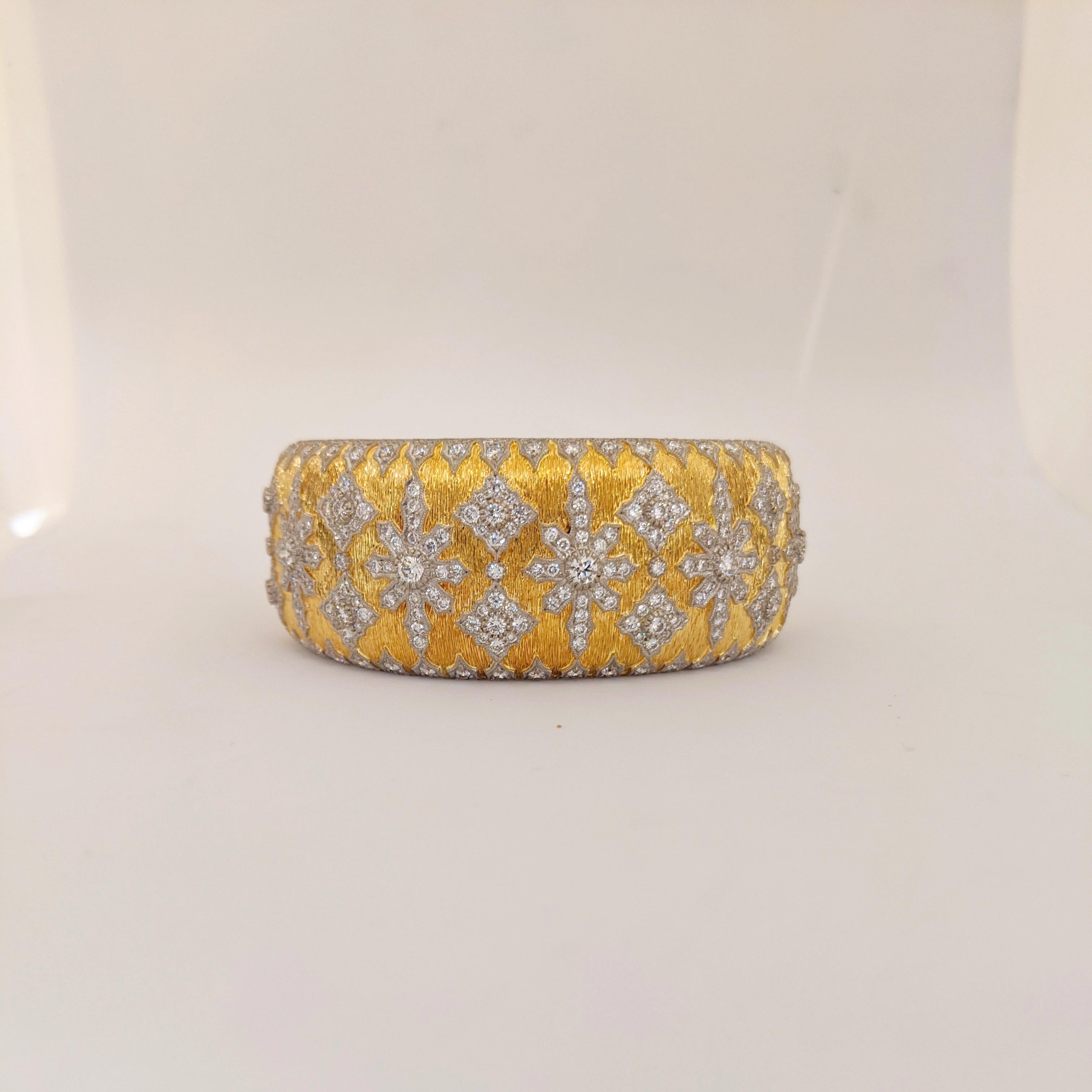 18 Karat Yellow Gold and 6.71 Carat Diamond Renaissance Style Cuff Bracelet 6