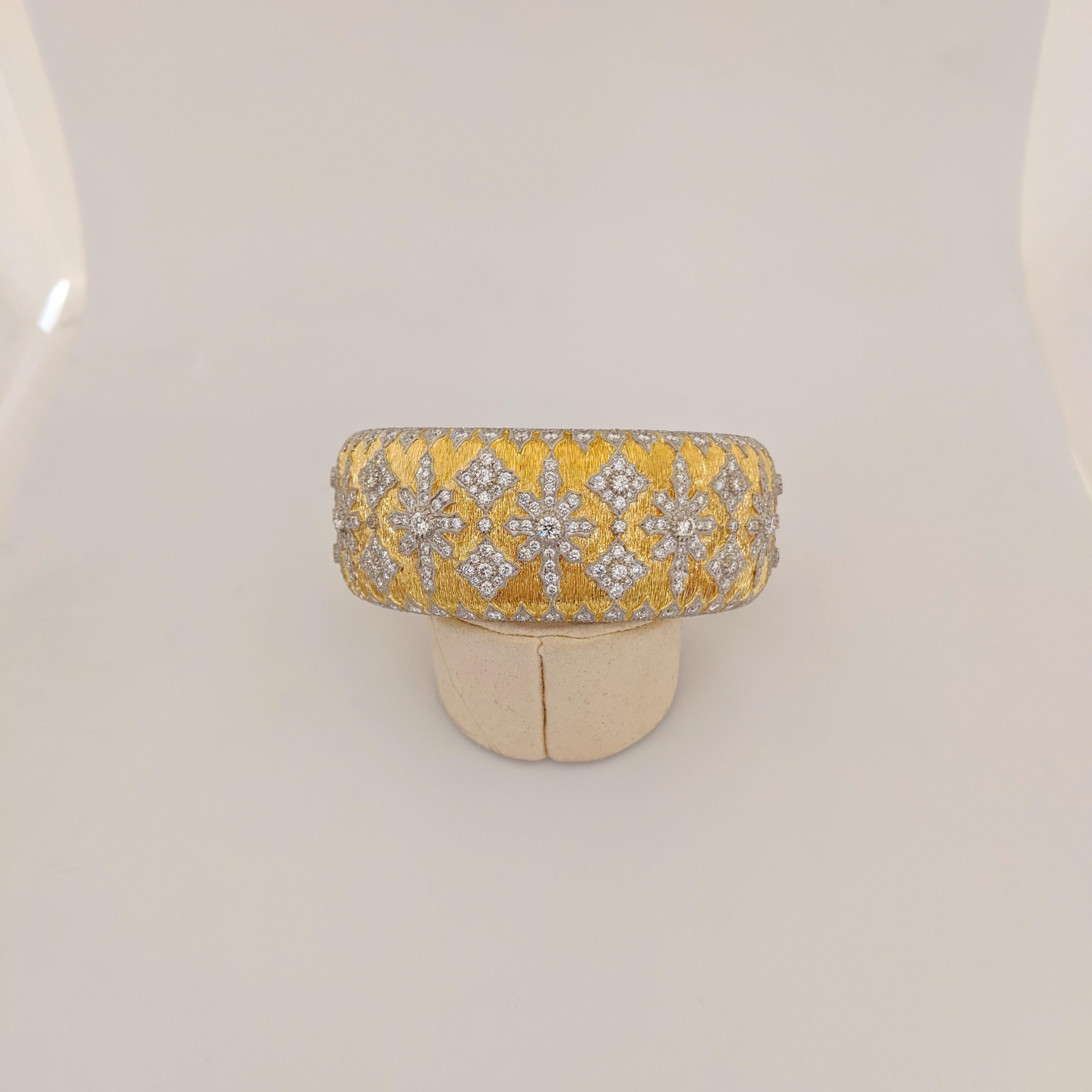18 Karat Yellow Gold and 6.71 Carat Diamond Renaissance Style Cuff Bracelet 2