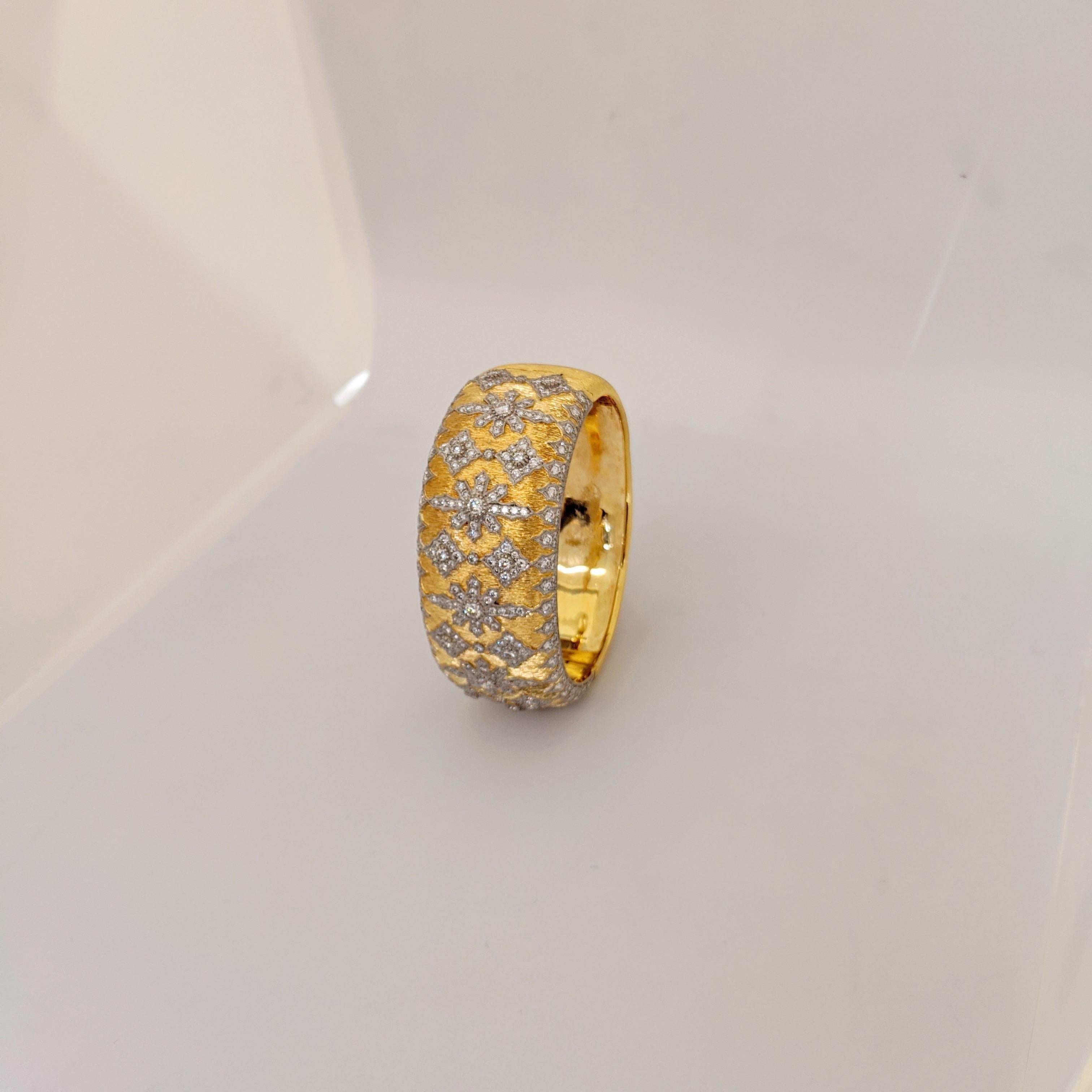 18 Karat Yellow Gold and 6.71 Carat Diamond Renaissance Style Cuff Bracelet 3