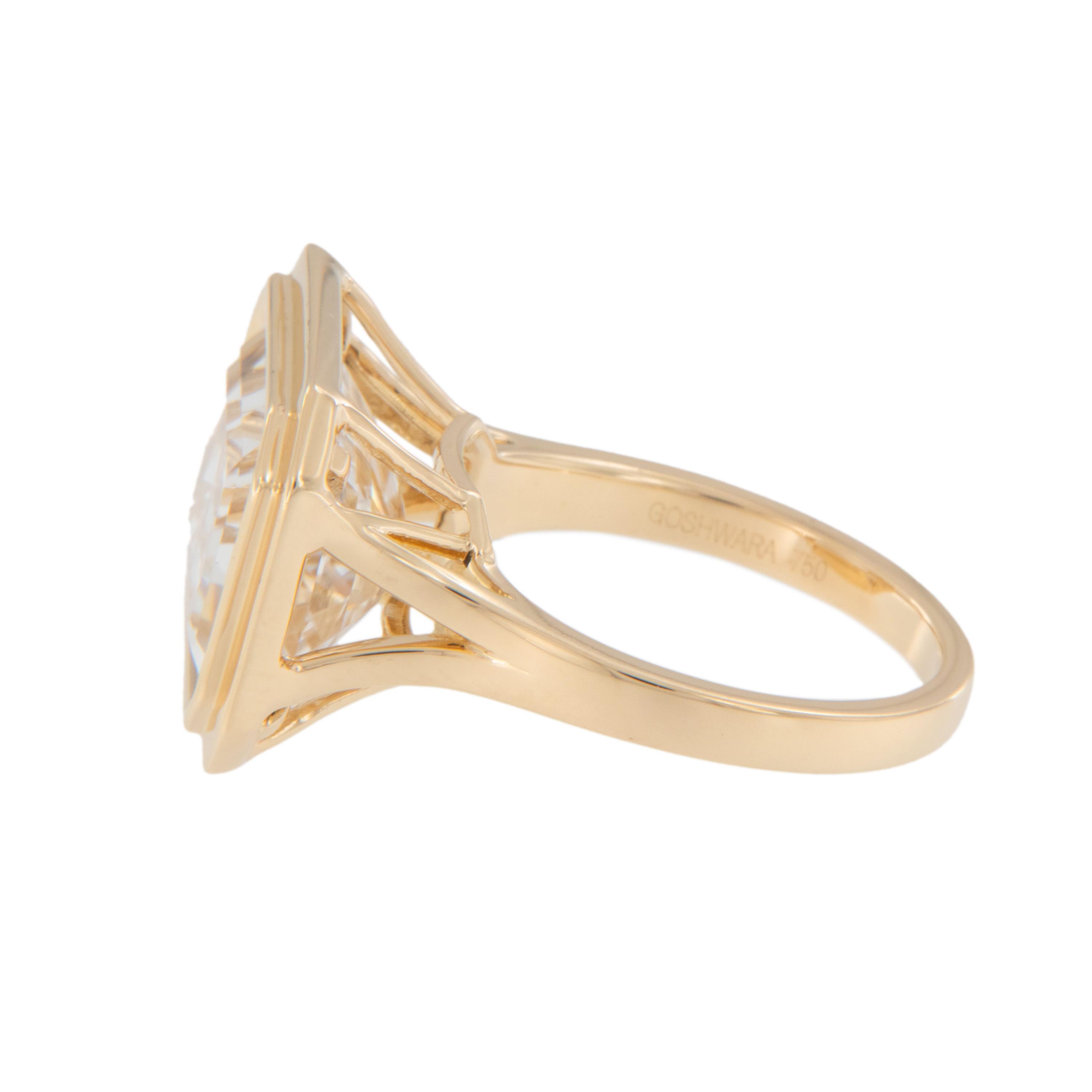 Emerald Cut 18 Karat Yellow Gold 6.94 Carat Rock Crystal Manhattan Ring by Goshwara For Sale