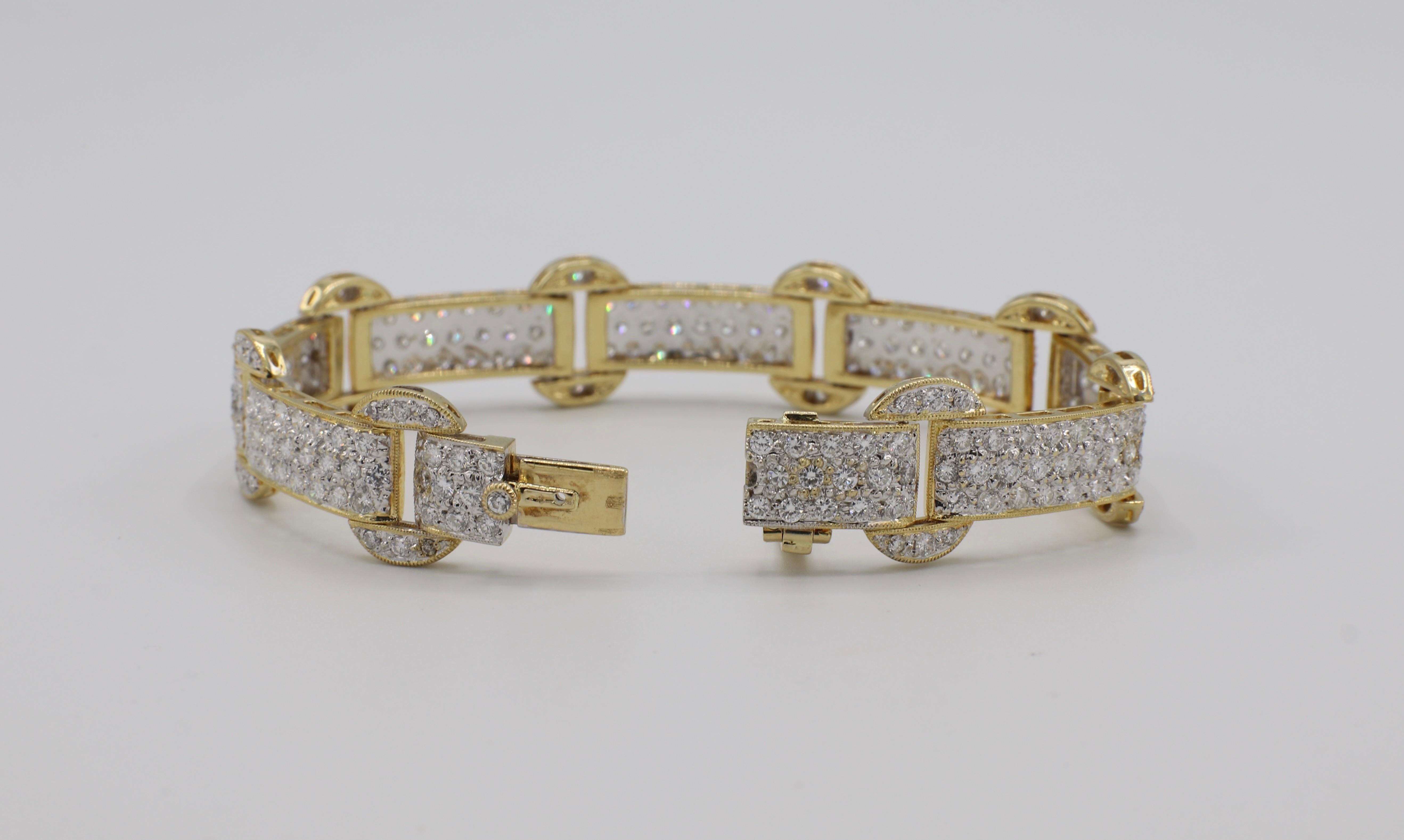 Modern 18 Karat Yellow Gold 7 Carat Pave Diamond Bracelet
