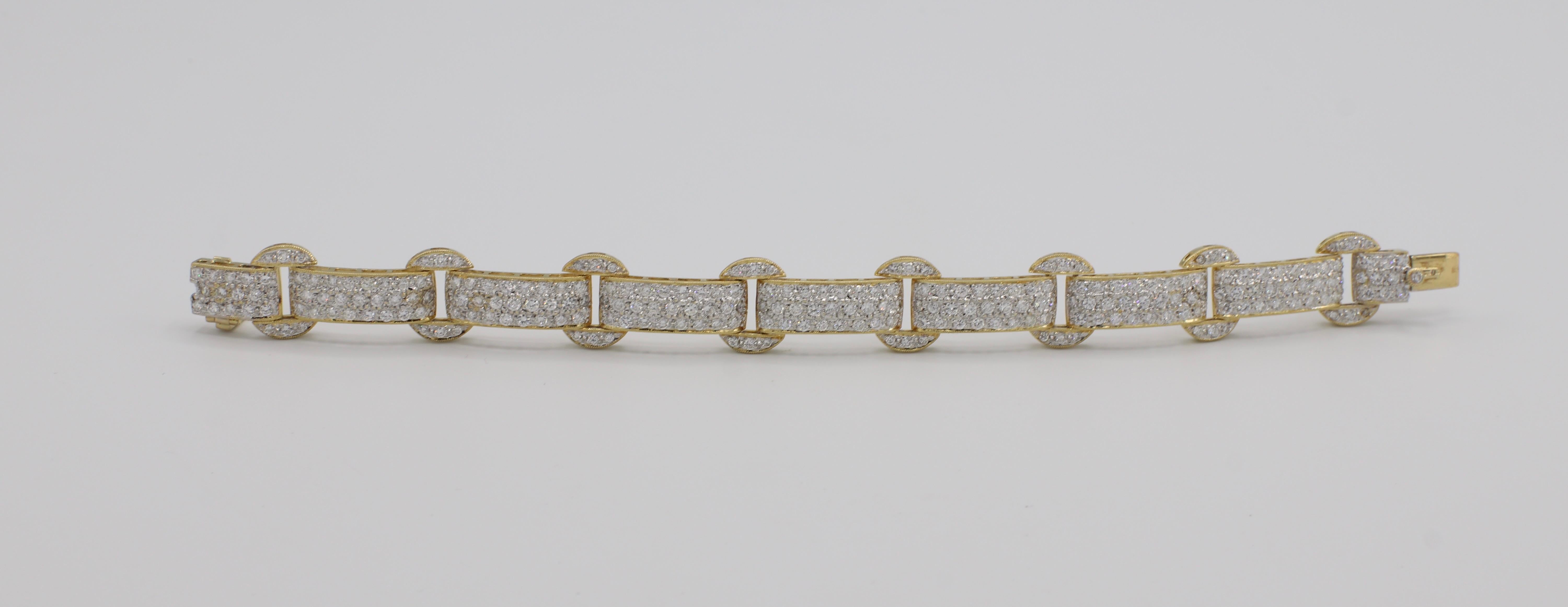 18 Karat Yellow Gold 7 Carat Pave Diamond Bracelet In Excellent Condition In  Baltimore, MD
