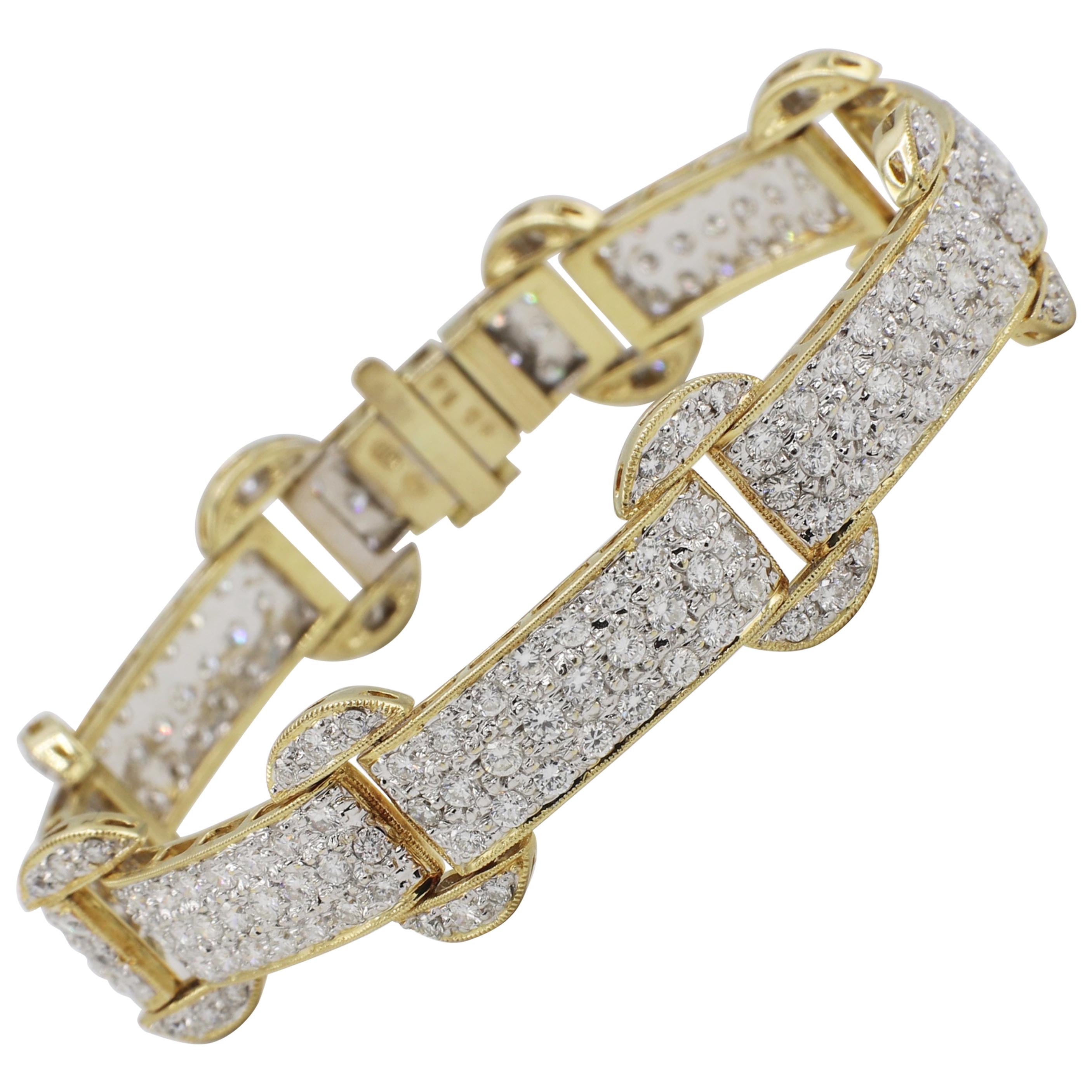 18 Karat Yellow Gold 7 Carat Pave Diamond Bracelet