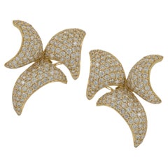 18 Karat Yellow Gold 7 Cttw. Diamond Geometric Abstract Earrings 