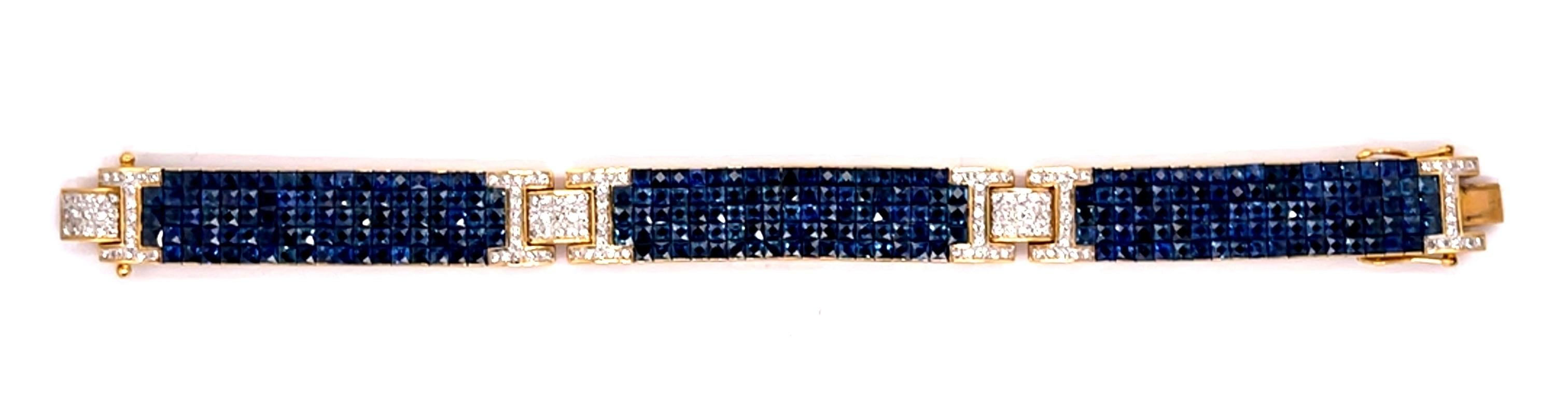 Contemporary 18 Karat Yellow Gold Sapphire and Diamond Bracelet