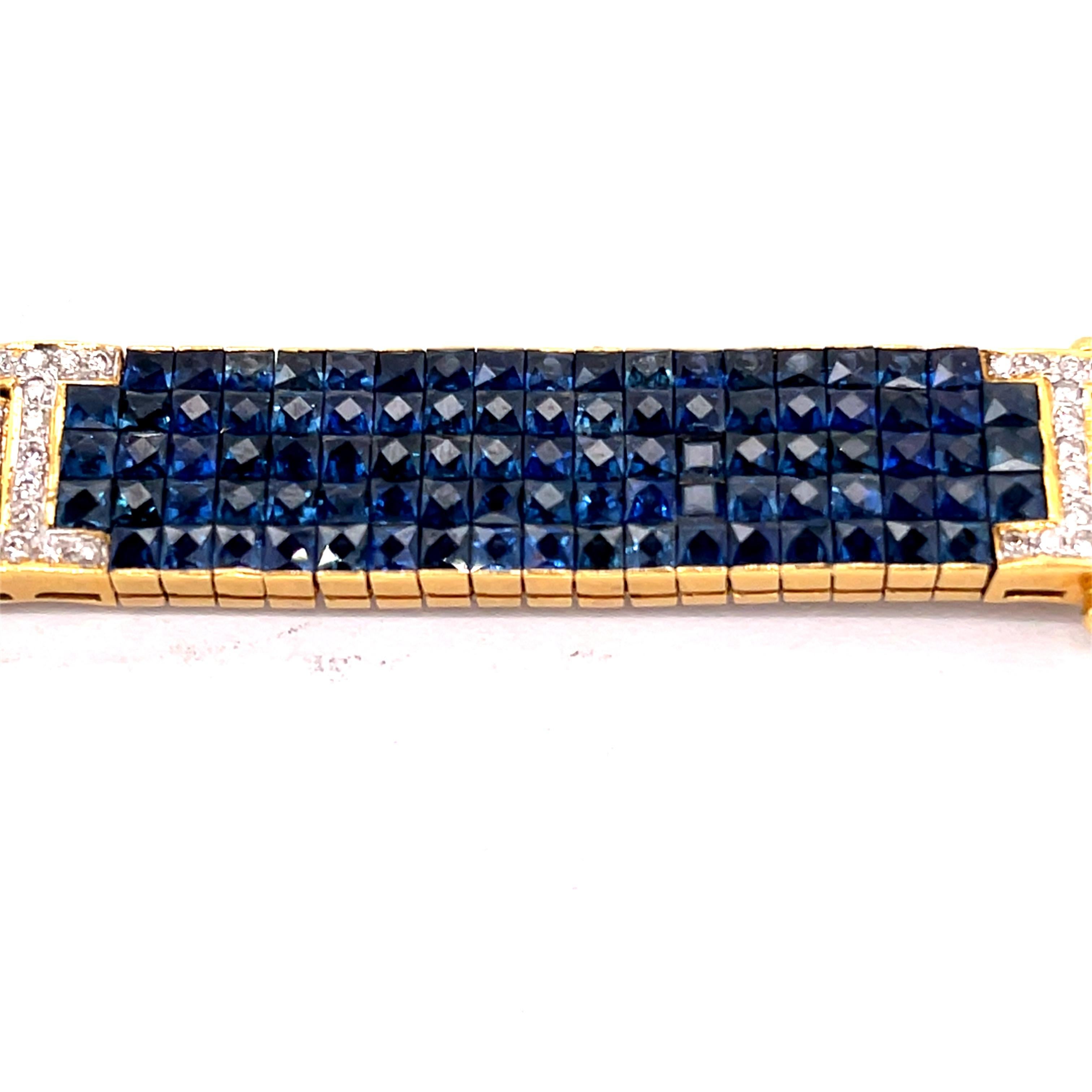 Women's or Men's 18 Karat Yellow Gold Sapphire and Diamond Bracelet