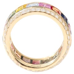 18K Yellow Gold Multi-Colour Sapphire and Diamond Eternity Band, Promise Ring