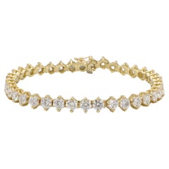 18 Karat Yellow Gold 9.00 Carat Natural Round Diamond Tennis Line Bracelet 