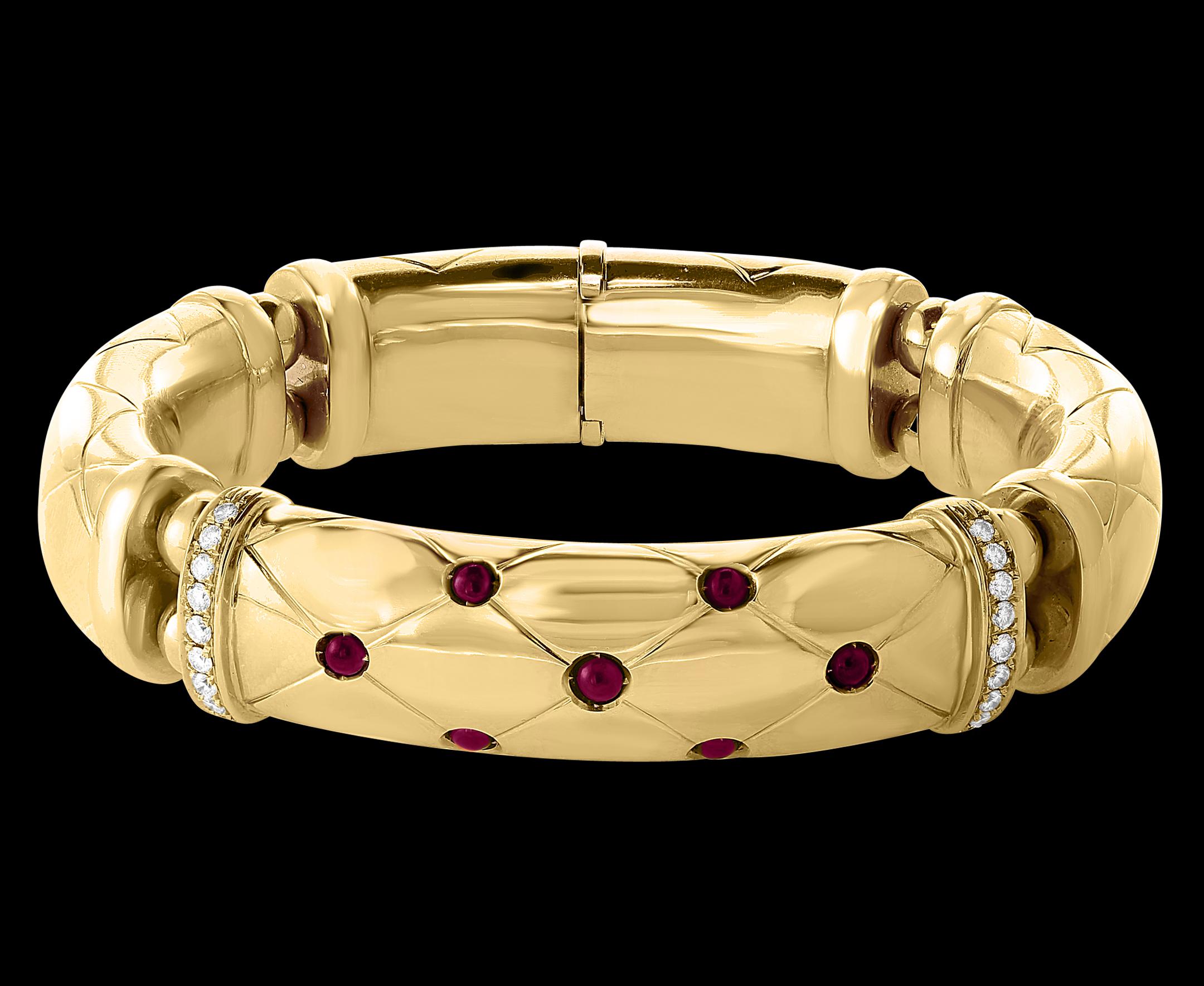 18 Karat Yellow Gold 94 Grams and Ruby Diamond Bangle or Bracelet, Estate In Excellent Condition In New York, NY