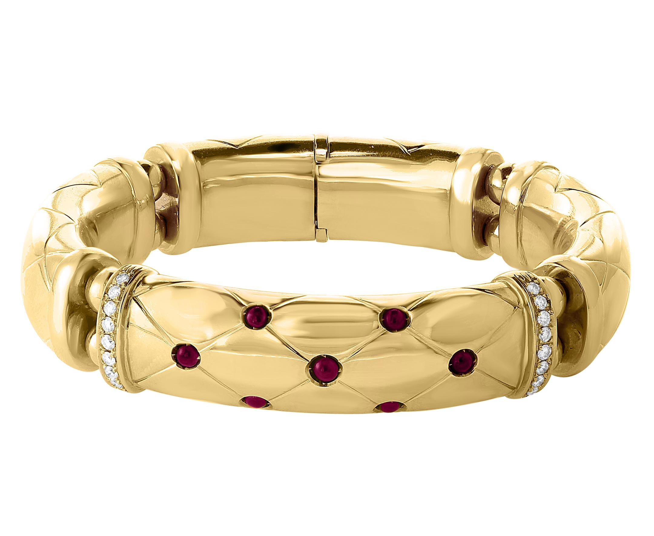 Women's 18 Karat Yellow Gold 94 Grams and Ruby Diamond Bangle or Bracelet, Estate