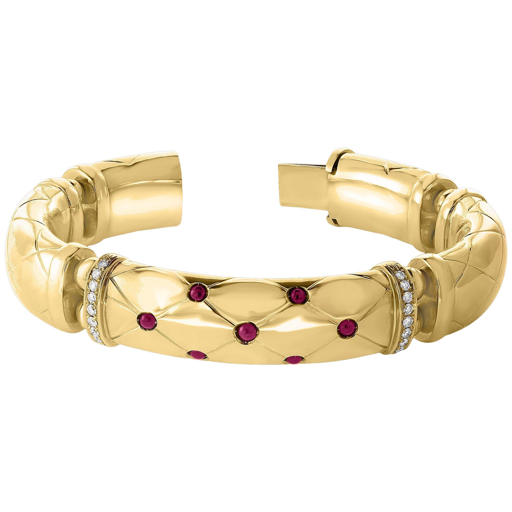 18 Karat Yellow Gold 94 Grams and Ruby Diamond Bangle or Bracelet, Estate