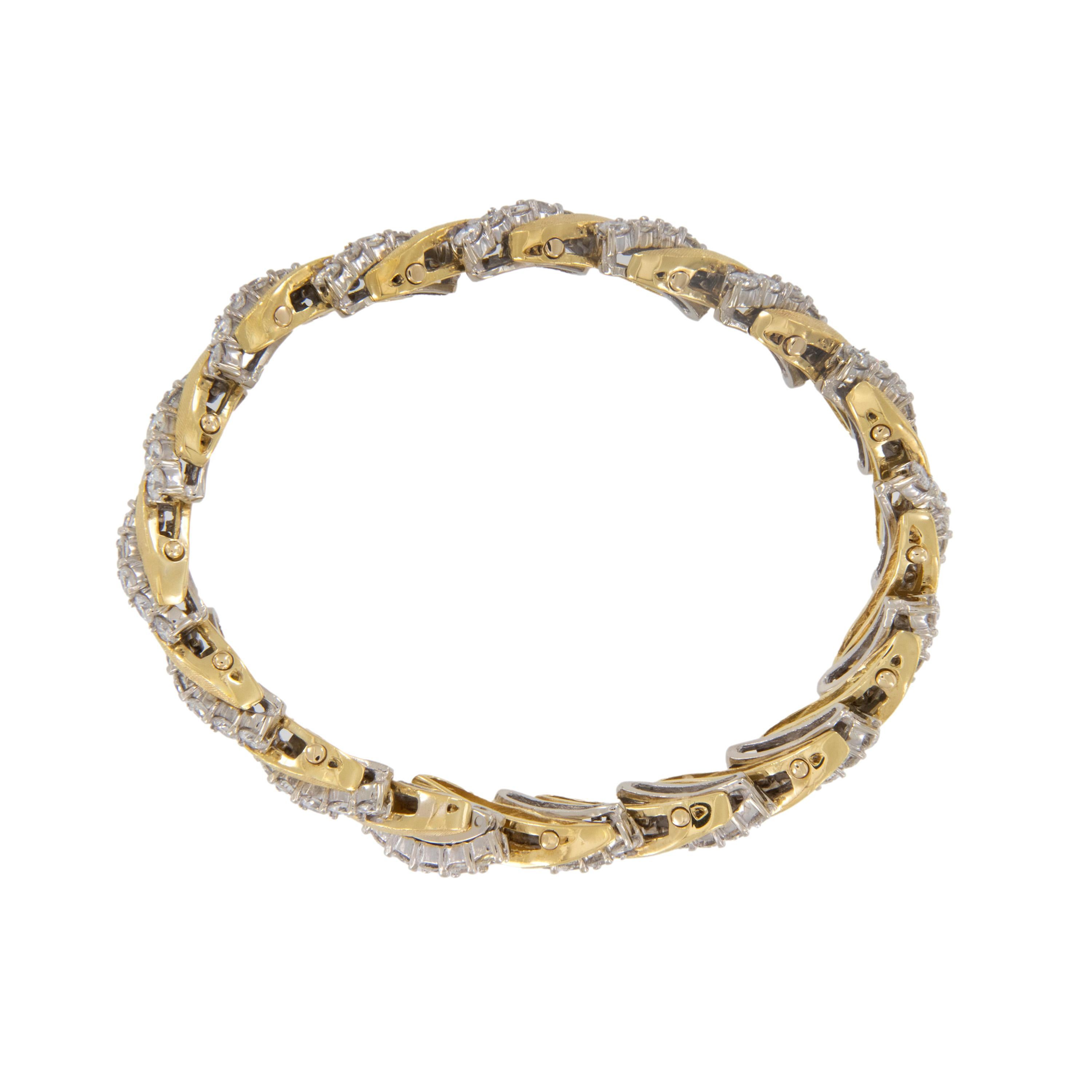 Taille ronde Bracelet Florentine en or jaune 18 carats 9,60 cttw diamant diagonal en vente