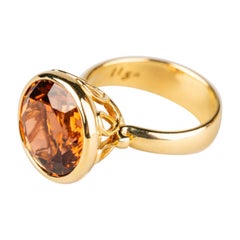 18 Karat Yellow Gold 9.74 Carat Pink and Orange Tourmaline Ring